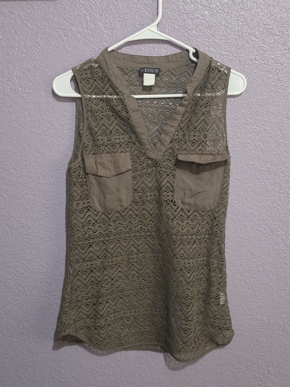 Venus Olive Crochet Sleeveless V-Neck Top